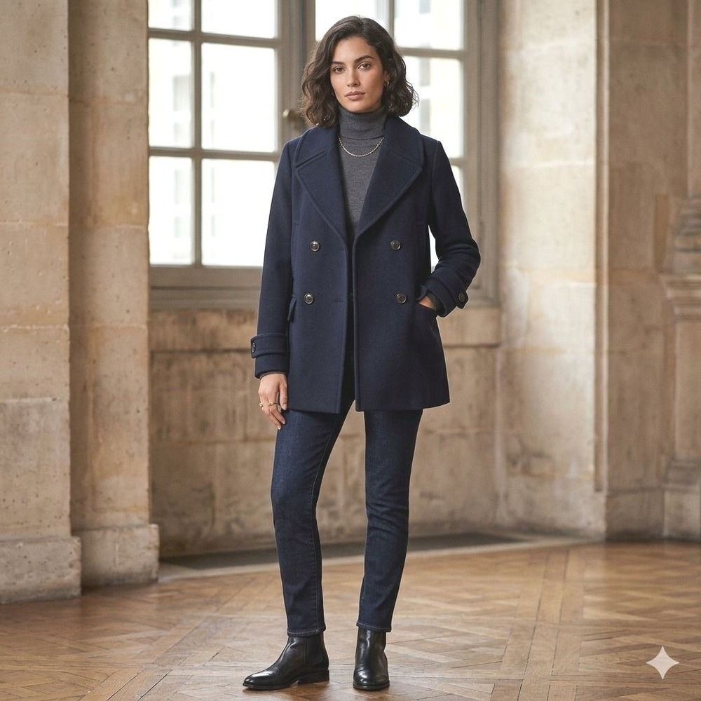 Vince Wool Cashmere Blend‎ Double Breasted Peacoat Navy Blue Size 6